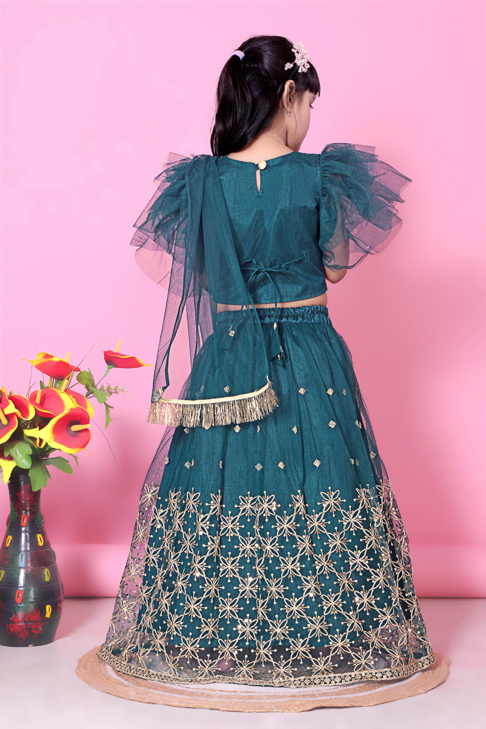 Girls Net Lehenga Choli Embroidered Party Wear Ethnic Dress Kids Wedding