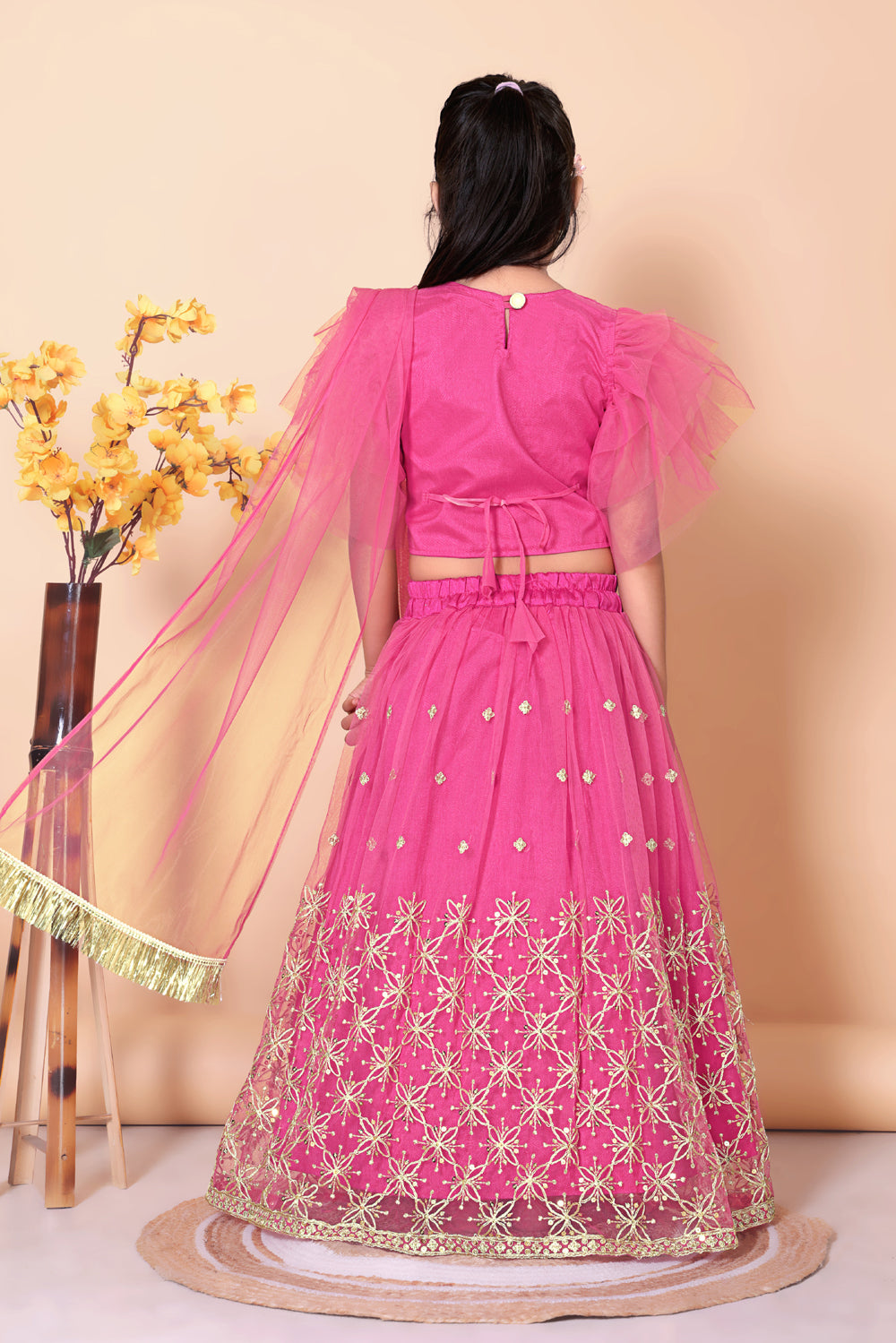 Girls Net Lehenga Choli Embroidered Party Wear Ethnic Dress Kids Wedding