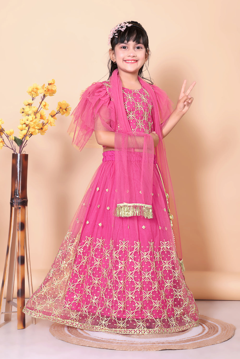 Girls Net Lehenga Choli Embroidered Party Wear Ethnic Dress Kids Wedding