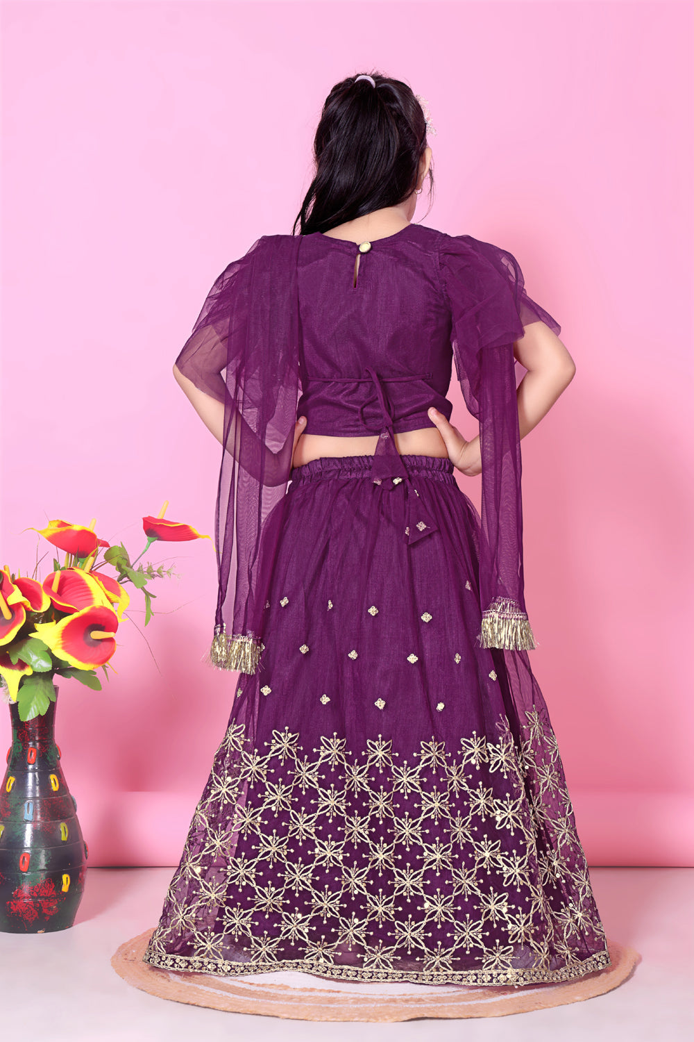 Girls Net Lehenga Choli Embroidered Party Wear Ethnic Dress Kids Wedding