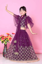Girls Net Lehenga Choli Embroidered Party Wear Ethnic Dress Kids Wedding