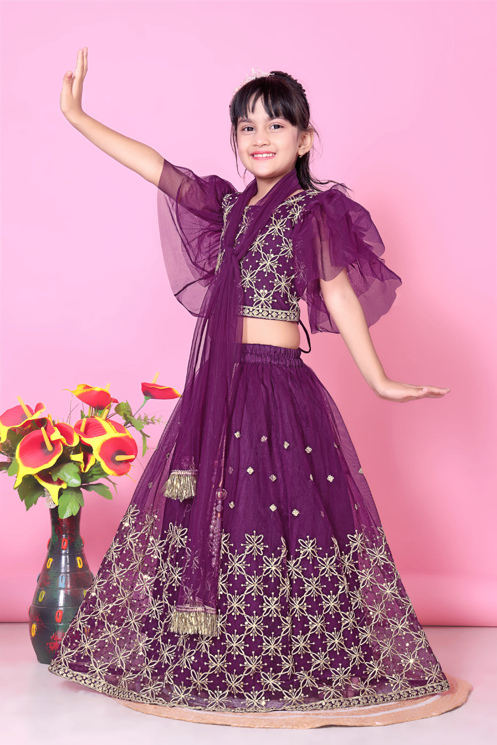 Girls Net Lehenga Choli Embroidered Party Wear Ethnic Dress Kids Wedding