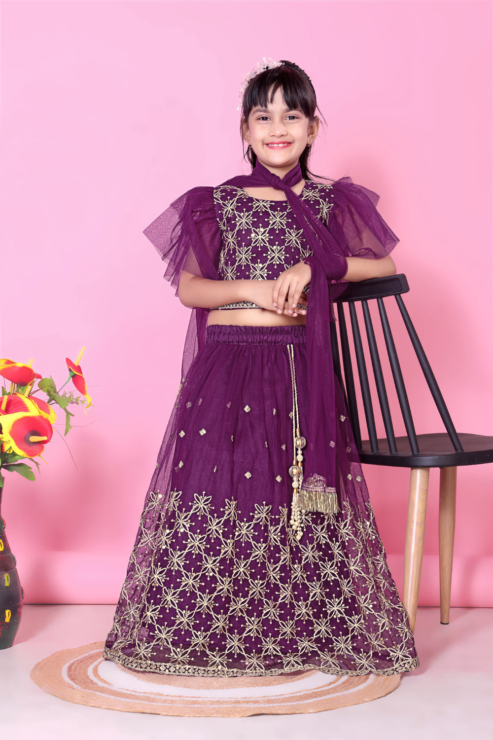 Girls Net Lehenga Choli Embroidered Party Wear Ethnic Dress Kids Wedding