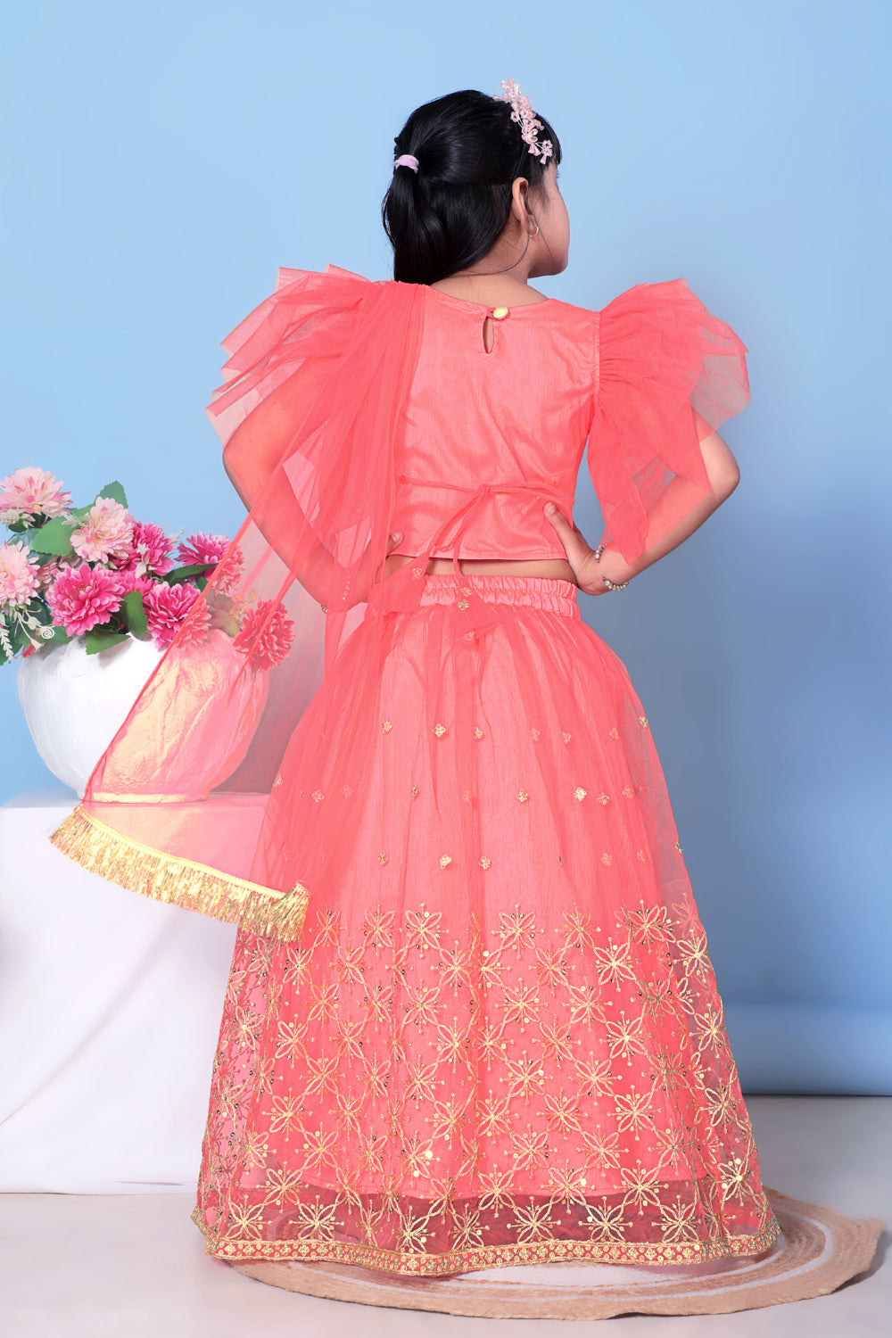 Girls Net Lehenga Choli Embroidered Party Wear Ethnic Dress Kids Wedding