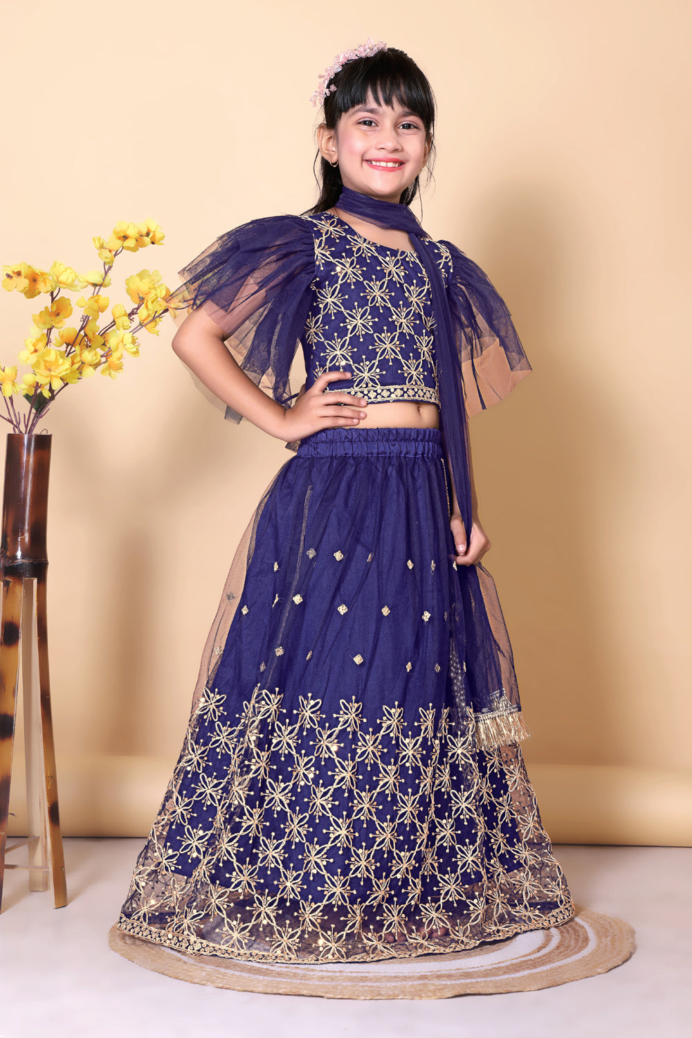 Girls Net Lehenga Choli Embroidered Party Wear Ethnic Dress Kids Wedding