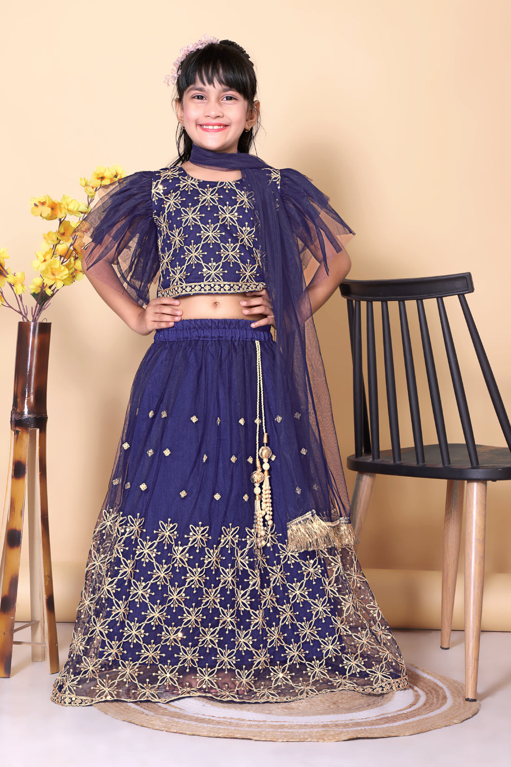 Girls Net Lehenga Choli Embroidered Party Wear Ethnic Dress Kids Wedding