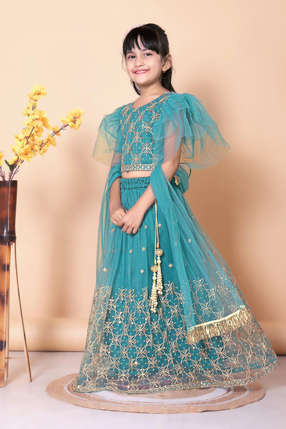 Girls Net Lehenga Choli Embroidered Party Wear Ethnic Dress Kids Wedding
