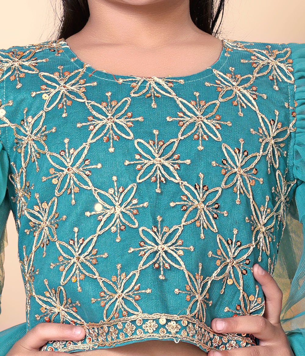 Girls Net Lehenga Choli Embroidered Party Wear Ethnic Dress Kids Wedding