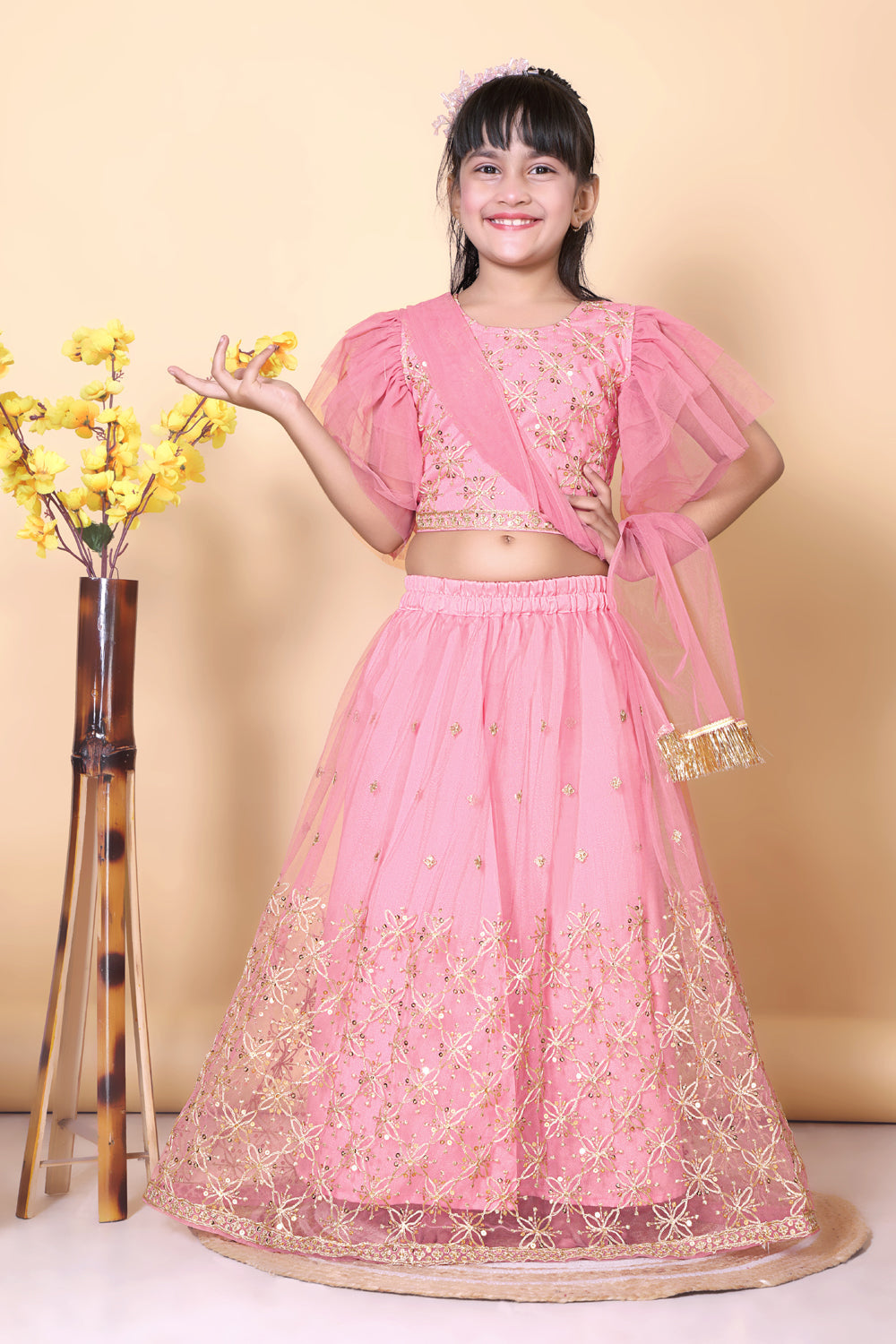Girls Net Lehenga Choli Embroidered Party Wear Ethnic Dress Kids Wedding