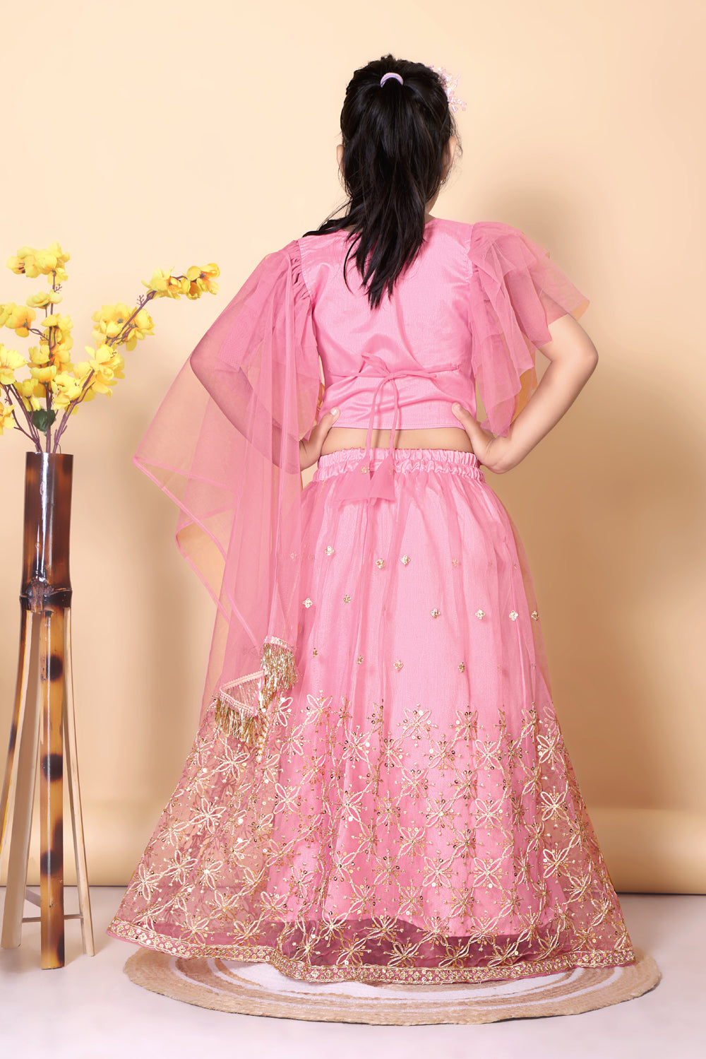 Girls Net Lehenga Choli Embroidered Party Wear Ethnic Dress Kids Wedding