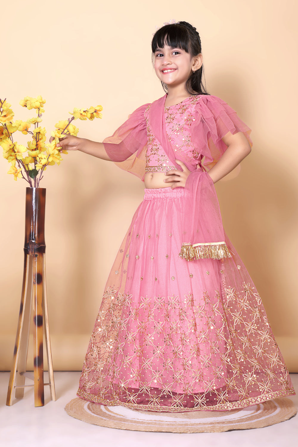 Girls Net Lehenga Choli Embroidered Party Wear Ethnic Dress Kids Wedding