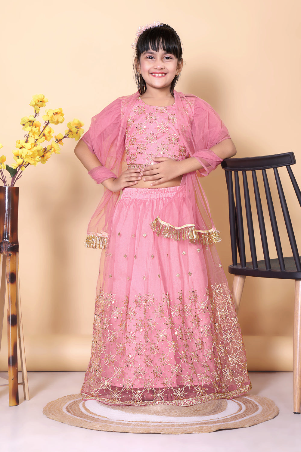 Girls Net Lehenga Choli Embroidered Party Wear Ethnic Dress Kids Wedding