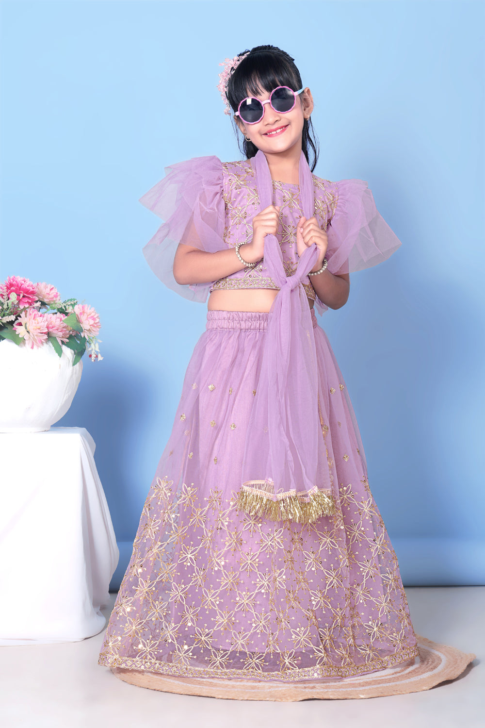 Girls Net Lehenga Choli Embroidered Party Wear Ethnic Dress Kids Wedding