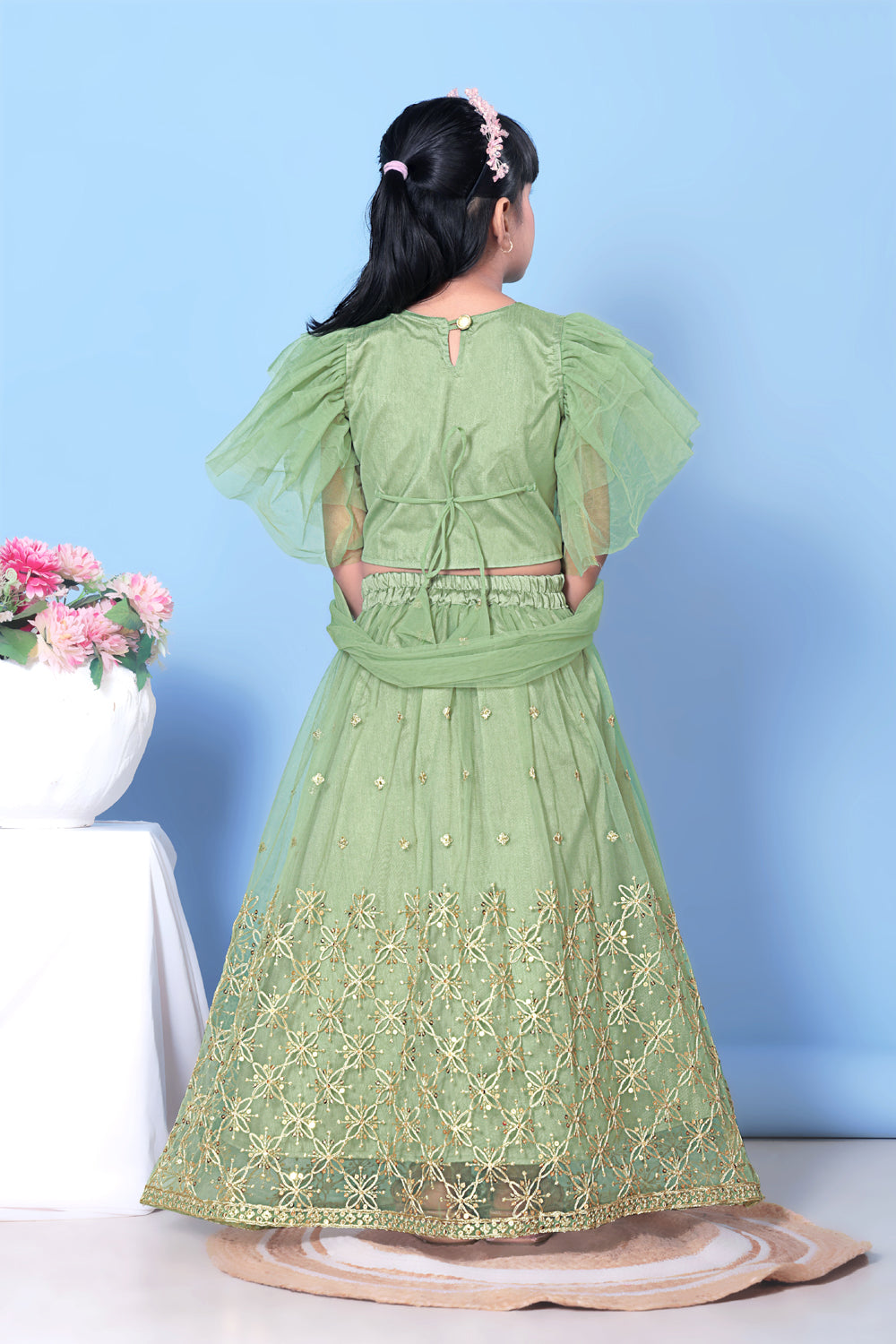 Girls Net Lehenga Choli Embroidered Party Wear Ethnic Dress Kids Wedding