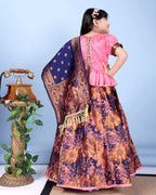 Girls Designer Floral Lehenga Choli Set with Dupatta – Silk Festive Party Wear Ethnic Outfit for Kids