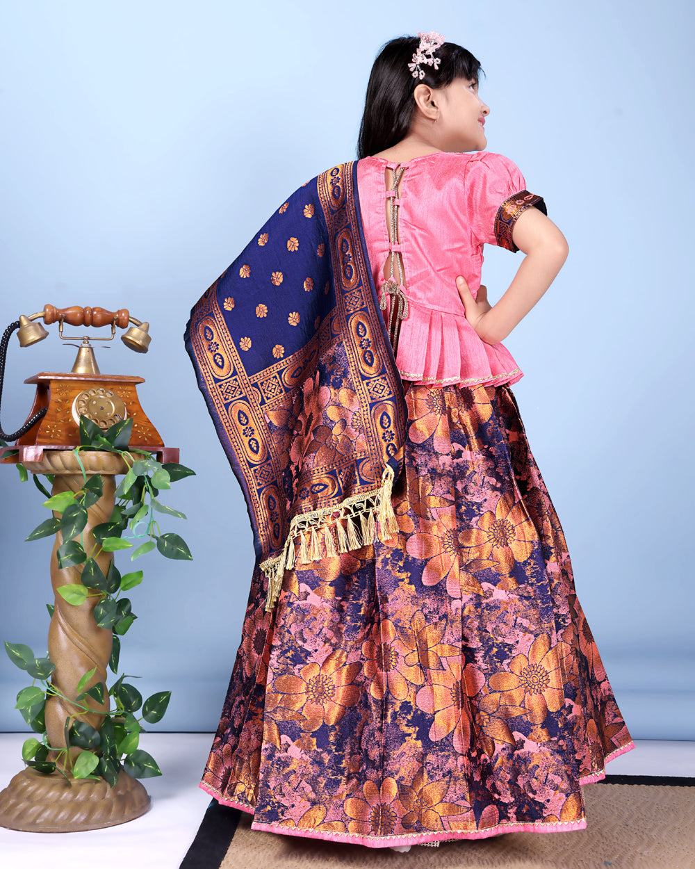 Girls Designer Floral Lehenga Choli Set with Dupatta – Silk Festive Party Wear Ethnic Outfit for Kids