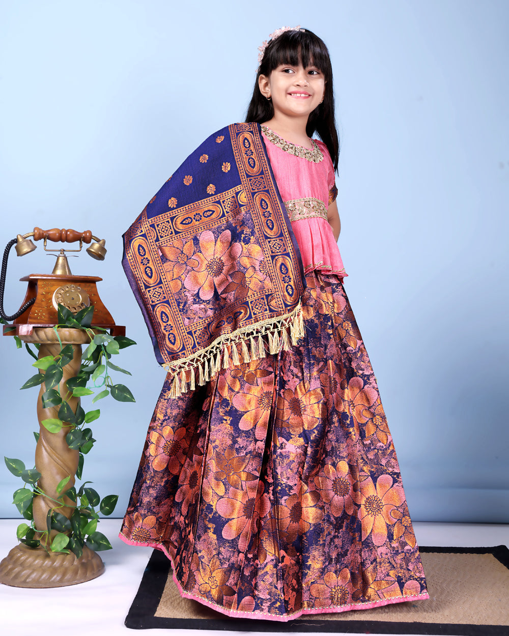 Girls Designer Floral Lehenga Choli Set with Dupatta – Silk Festive Party Wear Ethnic Outfit for Kids