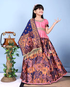 Girls Designer Floral Lehenga Choli Set with Dupatta – Silk Festive Party Wear Ethnic Outfit for Kids