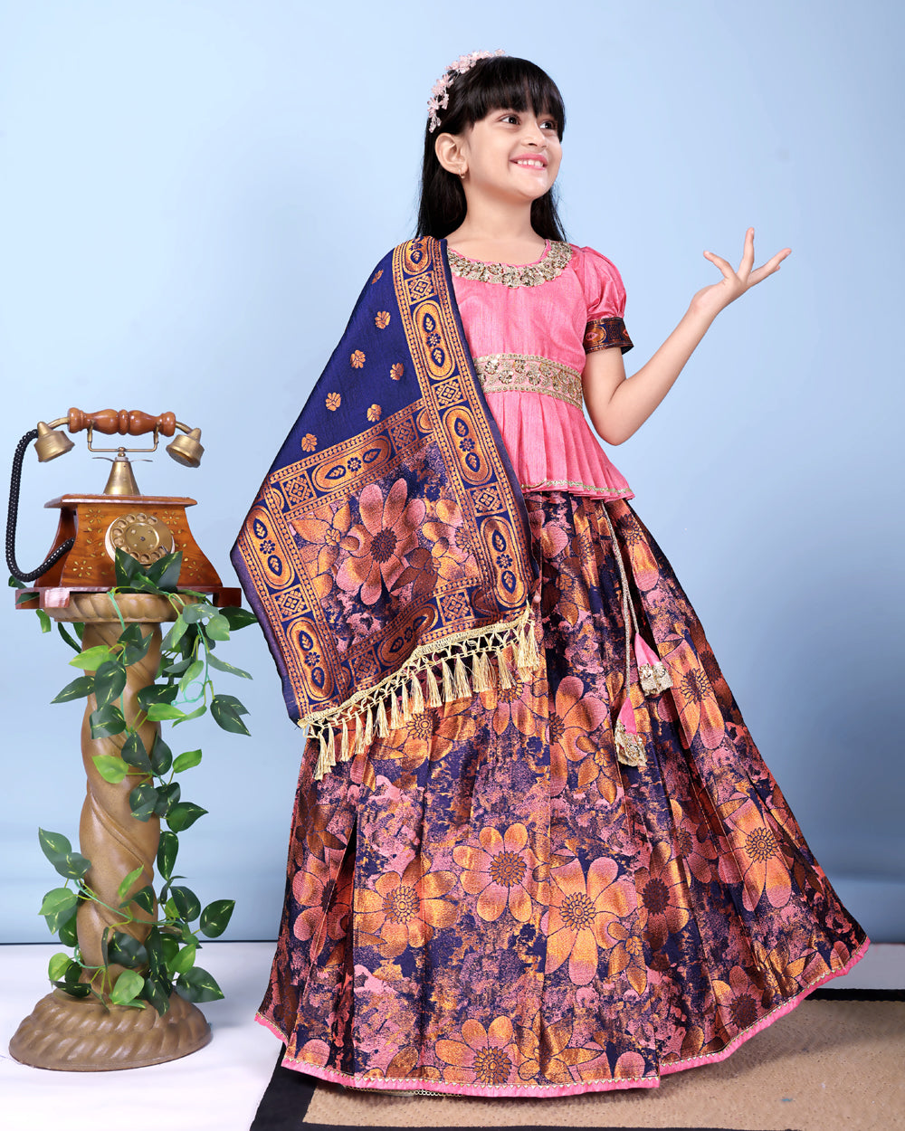 Girls Designer Floral Lehenga Choli Set with Dupatta – Silk Festive Party Wear Ethnic Outfit for Kids