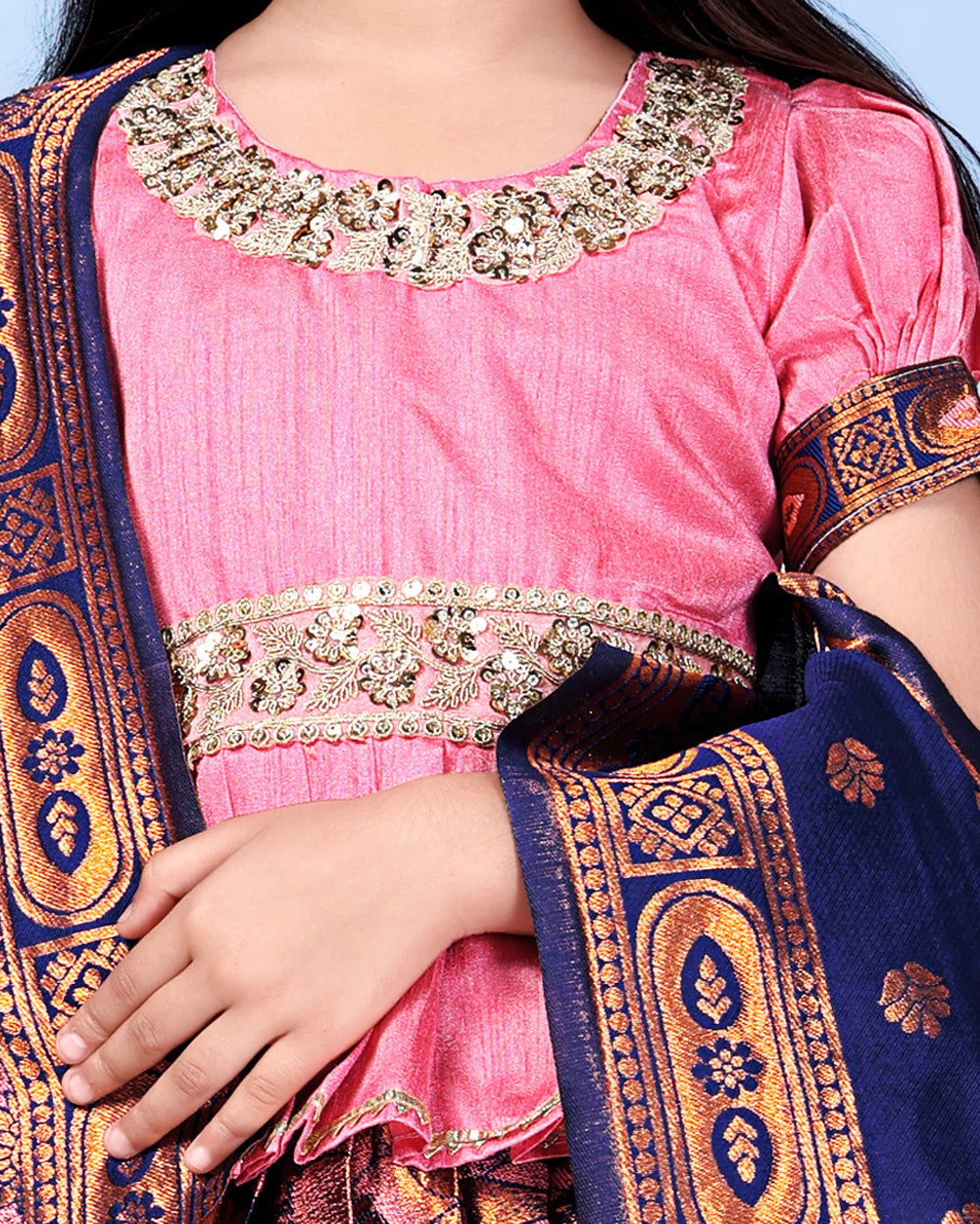 Girls Designer Floral Lehenga Choli Set with Dupatta – Silk Festive Party Wear Ethnic Outfit for Kids