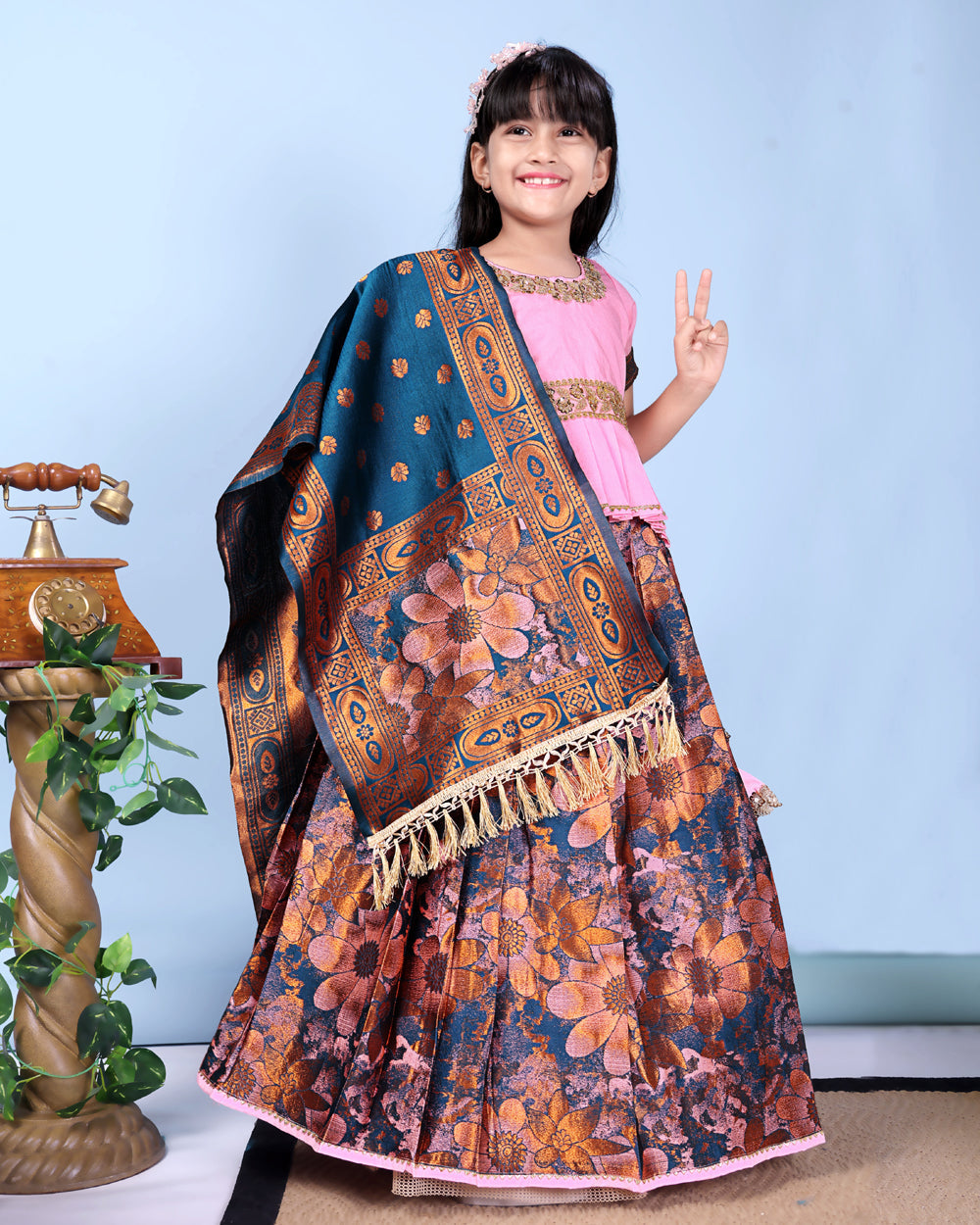Girls Designer Floral Lehenga Choli Set with Dupatta – Silk Festive Party Wear Ethnic Outfit for Kids