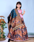 Girls Designer Floral Lehenga Choli Set with Dupatta – Silk Festive Party Wear Ethnic Outfit for Kids