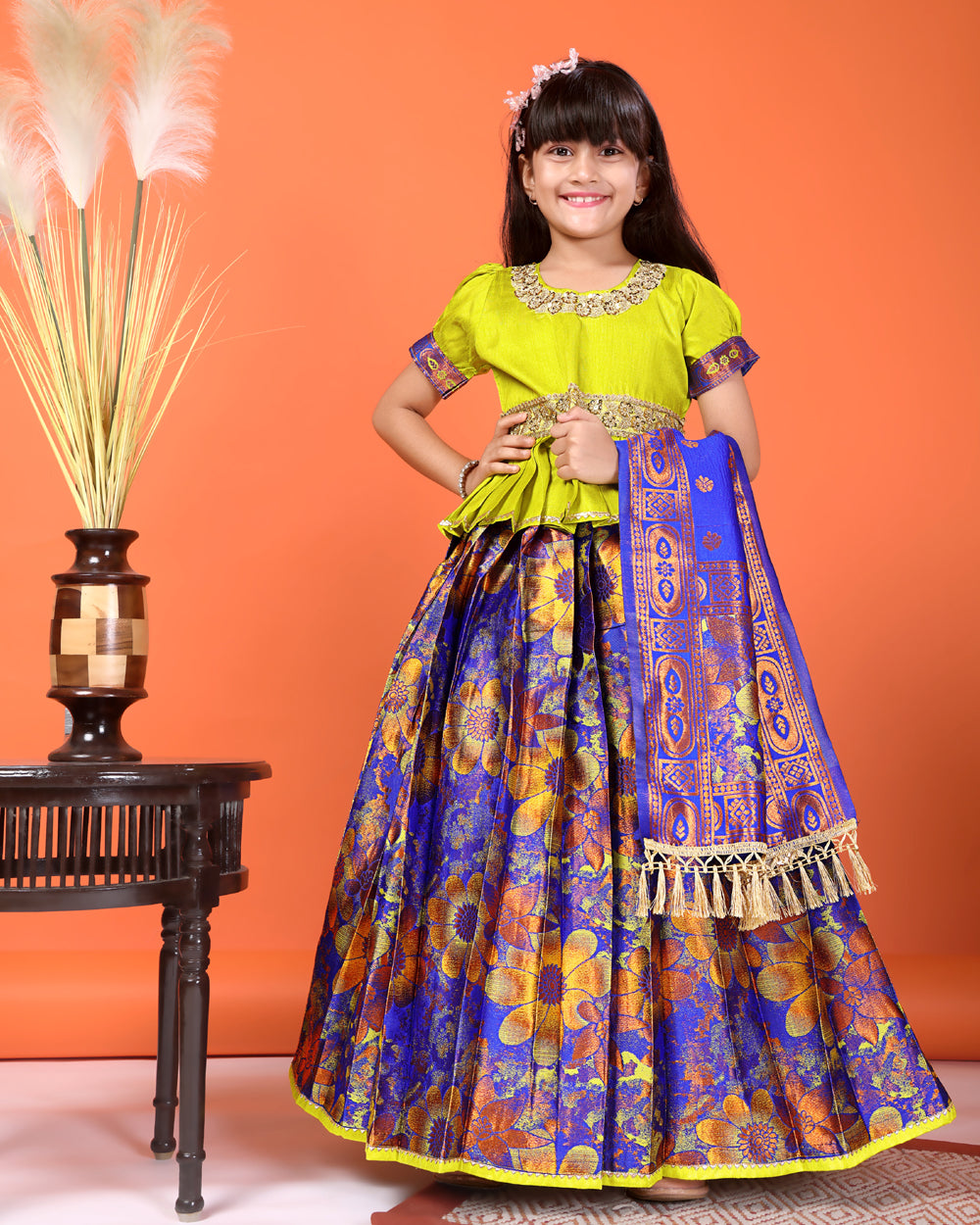 Girls Designer Floral Lehenga Choli Set with Dupatta – Silk Festive Party Wear Ethnic Outfit for Kids