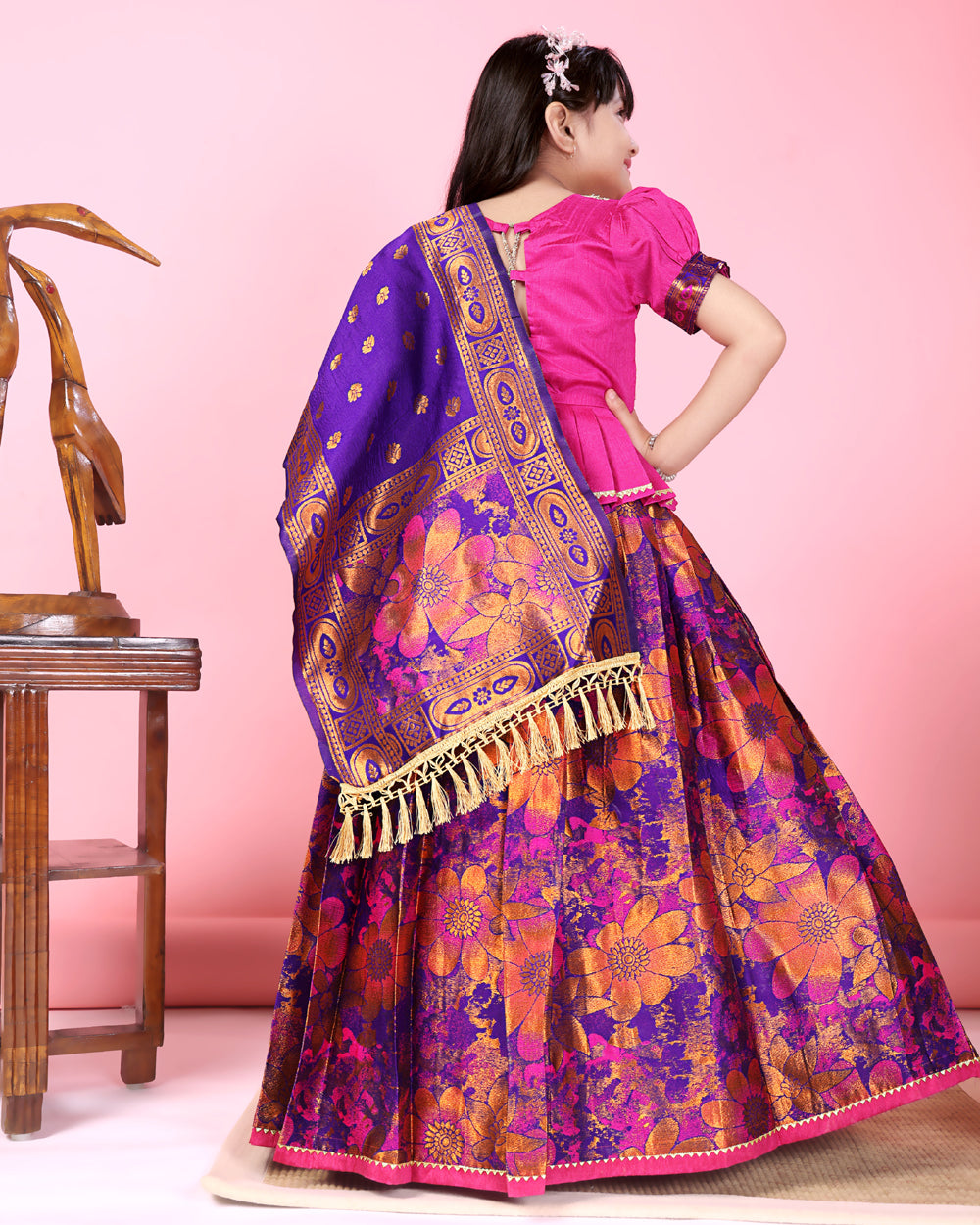 Girls Designer Floral Lehenga Choli Set with Dupatta – Silk Festive Party Wear Ethnic Outfit for Kids