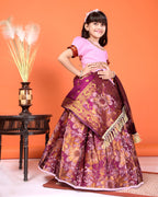 Girls Designer Floral Lehenga Choli Set with Dupatta – Silk Festive Party Wear Ethnic Outfit for Kids