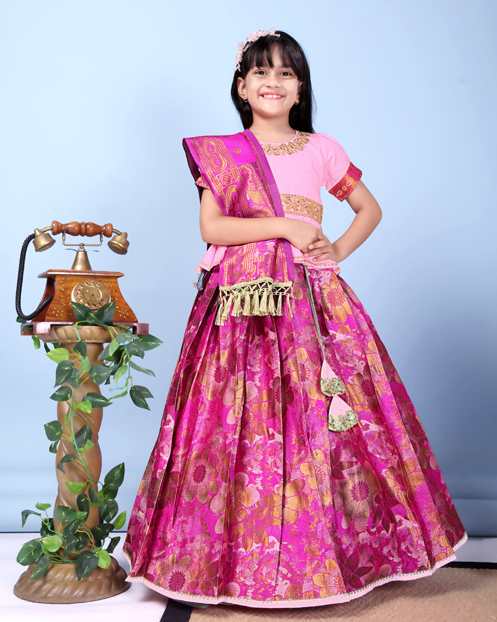 Girls Designer Floral Lehenga Choli Set with Dupatta – Silk Festive Party Wear Ethnic Outfit for Kids
