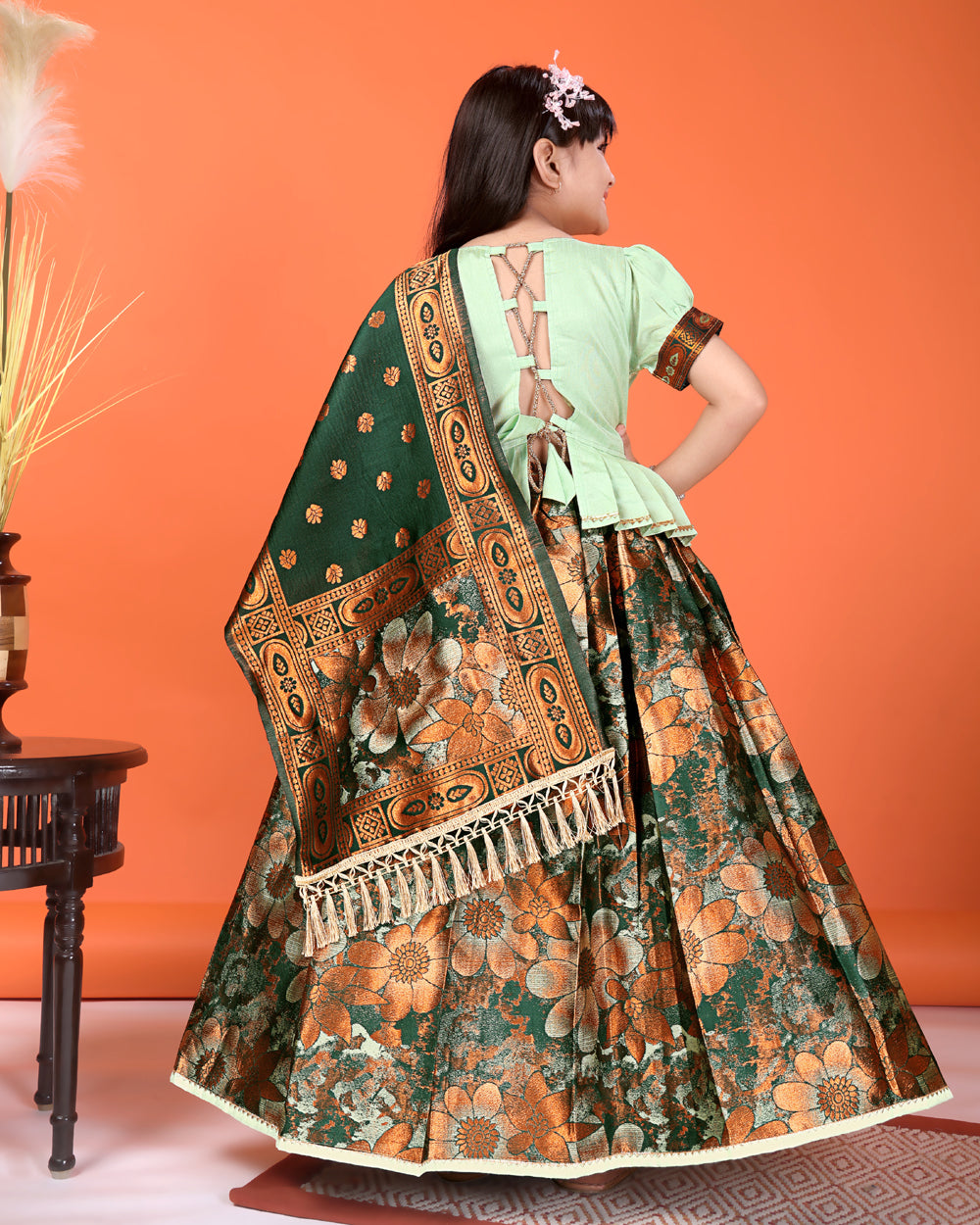 Girls Designer Floral Lehenga Choli Set with Dupatta – Silk Festive Party Wear Ethnic Outfit for Kids