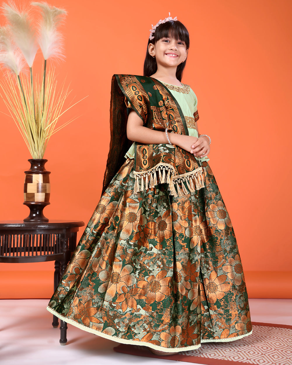 Girls Designer Floral Lehenga Choli Set with Dupatta – Silk Festive Party Wear Ethnic Outfit for Kids