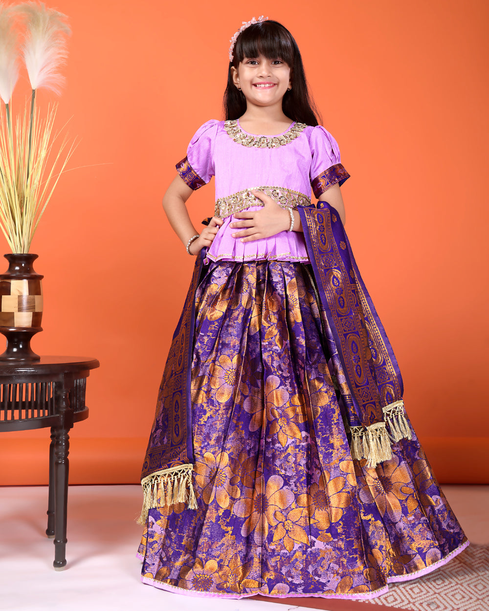 Girls Designer Floral Lehenga Choli Set with Dupatta – Silk Festive Party Wear Ethnic Outfit for Kids