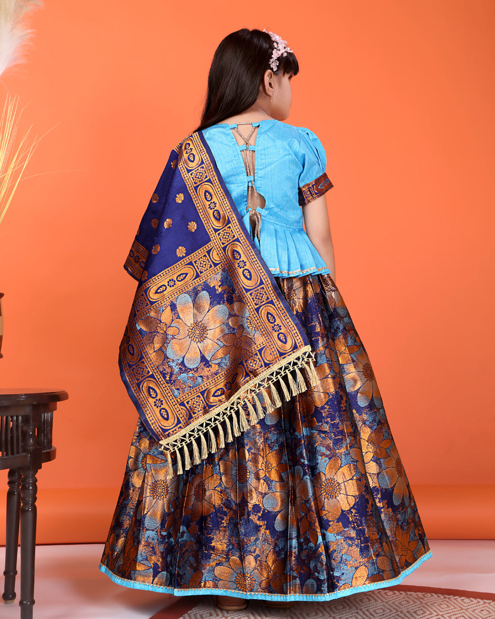 Girls Designer Floral Lehenga Choli Set with Dupatta – Silk Festive Party Wear Ethnic Outfit for Kids