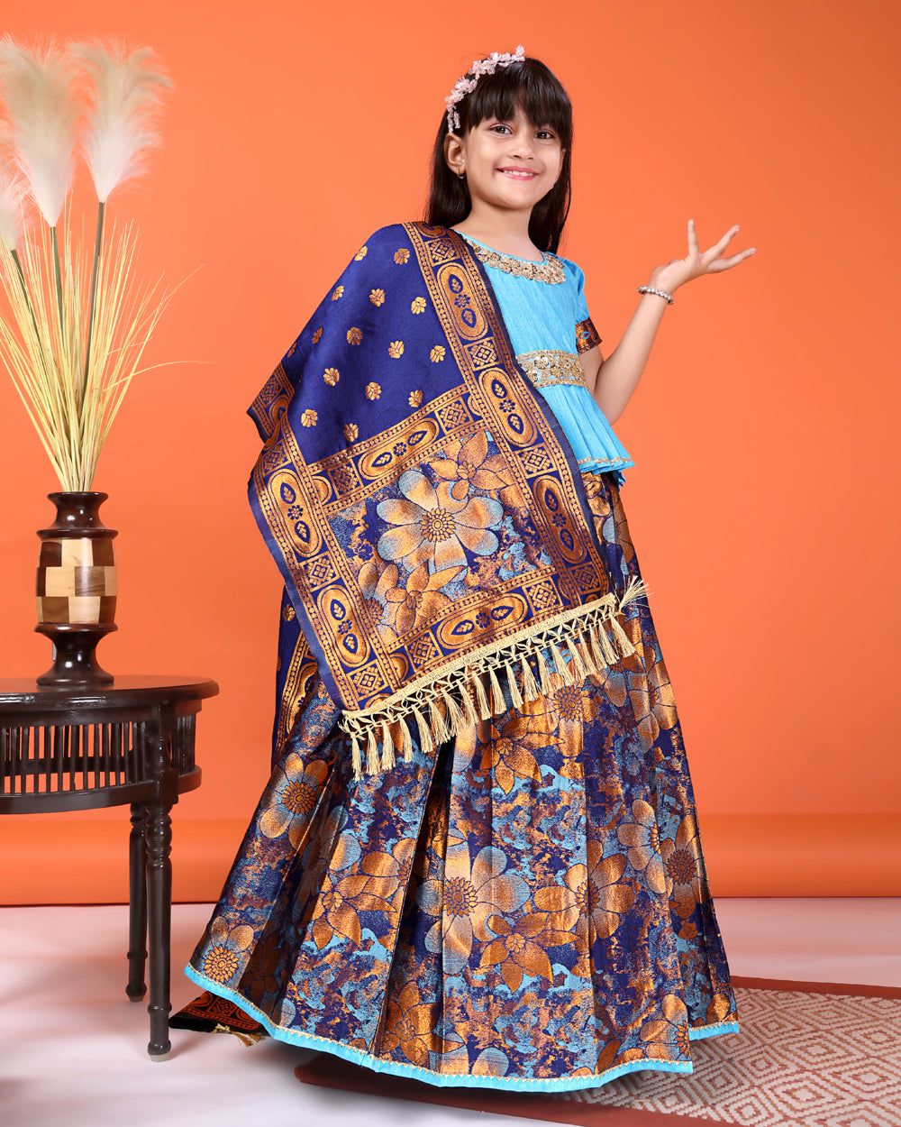Girls Designer Floral Lehenga Choli Set with Dupatta – Silk Festive Party Wear Ethnic Outfit for Kids