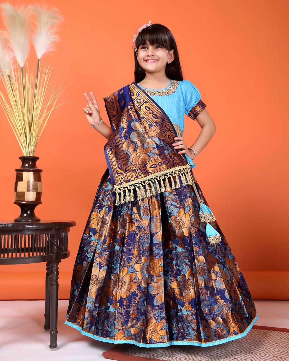 Girls Designer Floral Lehenga Choli Set with Dupatta – Silk Festive Party Wear Ethnic Outfit for Kids