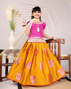 Girls Silk Lehenga Choli Set with Dupatta – Designer Festive Ethnic Wear for Kids Wedding, Party & Navratri Outfit