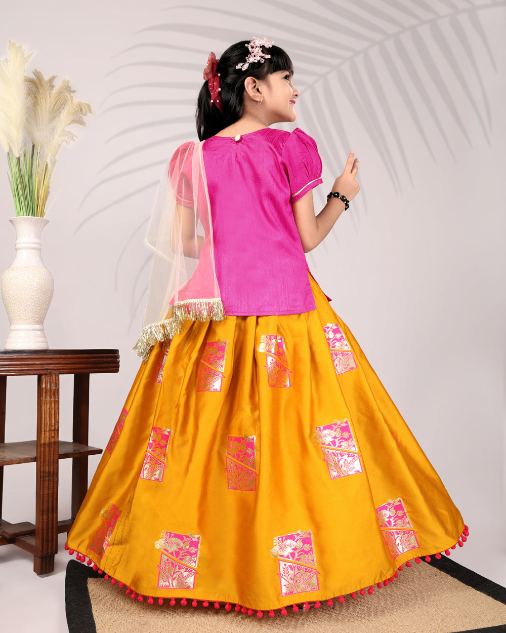 Girls Silk Lehenga Choli Set with Dupatta – Designer Festive Ethnic Wear for Kids Wedding, Party & Navratri Outfit