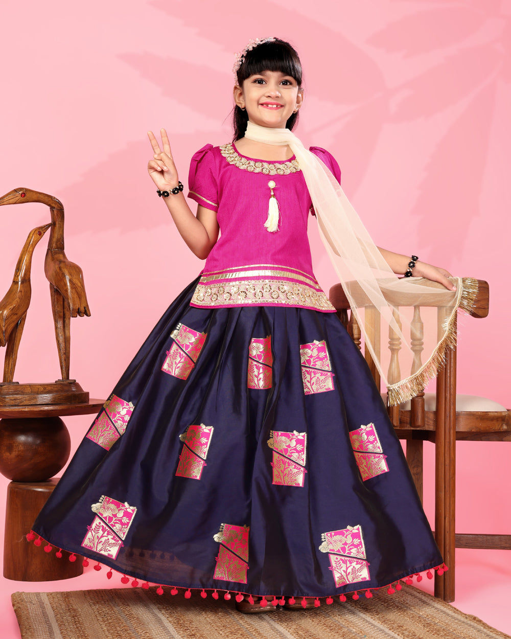 Girls Silk Lehenga Choli Set with Dupatta – Designer Festive Ethnic Wear for Kids Wedding, Party & Navratri Outfit