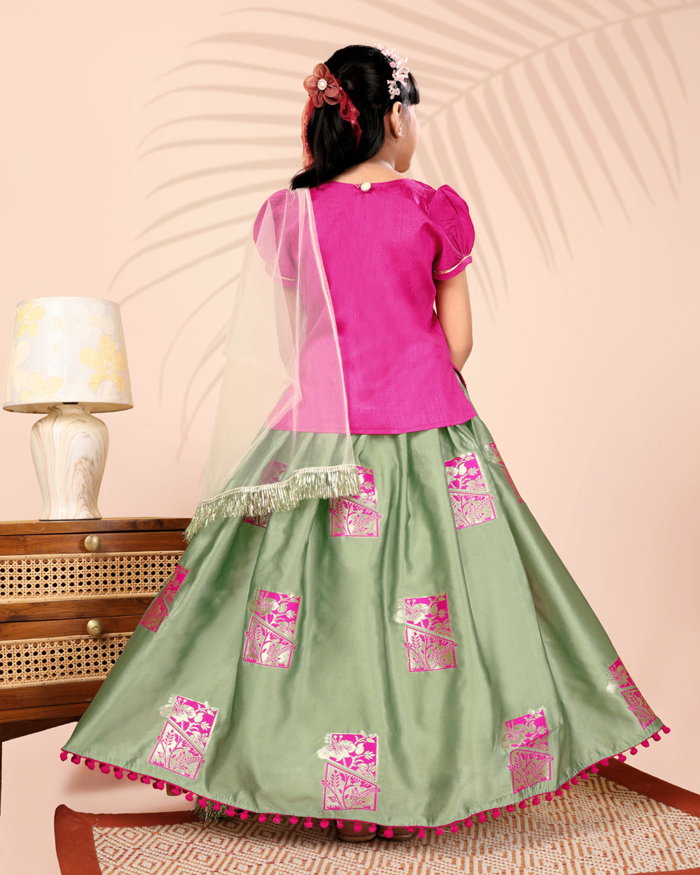 Girls Silk Lehenga Choli Set with Dupatta – Designer Festive Ethnic Wear for Kids Wedding, Party & Navratri Outfit