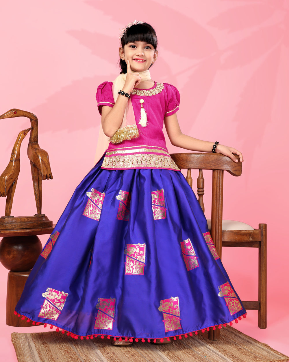 Girls Silk Lehenga Choli Set with Dupatta – Designer Festive Ethnic Wear for Kids Wedding, Party & Navratri Outfit