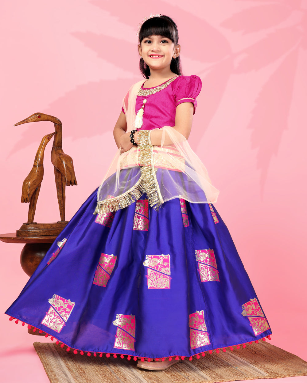 Girls Silk Lehenga Choli Set with Dupatta – Designer Festive Ethnic Wear for Kids Wedding, Party & Navratri Outfit