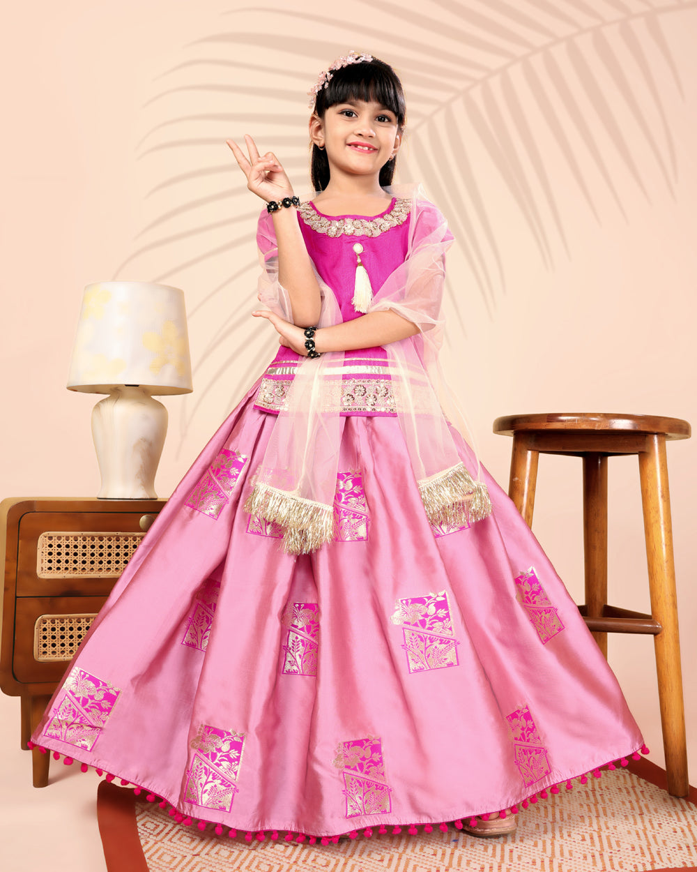 Girls Silk Lehenga Choli Set with Dupatta – Designer Festive Ethnic Wear for Kids Wedding, Party & Navratri Outfit