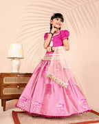 Girls Silk Lehenga Choli Set with Dupatta – Designer Festive Ethnic Wear for Kids Wedding, Party & Navratri Outfit