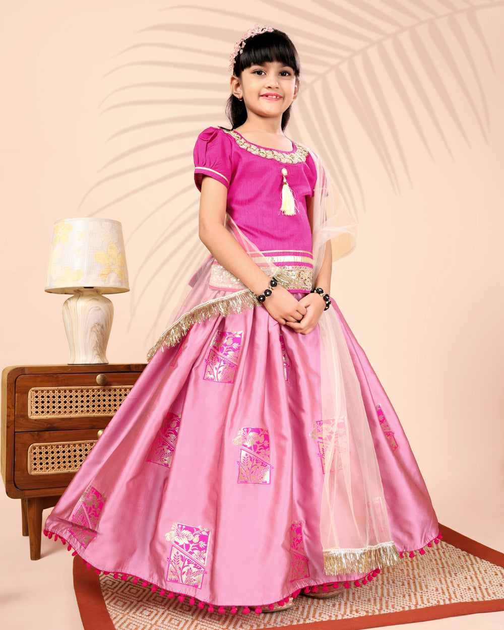 Girls Silk Lehenga Choli Set with Dupatta – Designer Festive Ethnic Wear for Kids Wedding, Party & Navratri Outfit