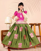 Girls Silk Lehenga Choli Set with Dupatta – Designer Festive Ethnic Wear for Kids Wedding, Party & Navratri Outfit