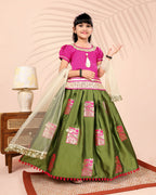 Girls Silk Lehenga Choli Set with Dupatta – Designer Festive Ethnic Wear for Kids Wedding, Party & Navratri Outfit