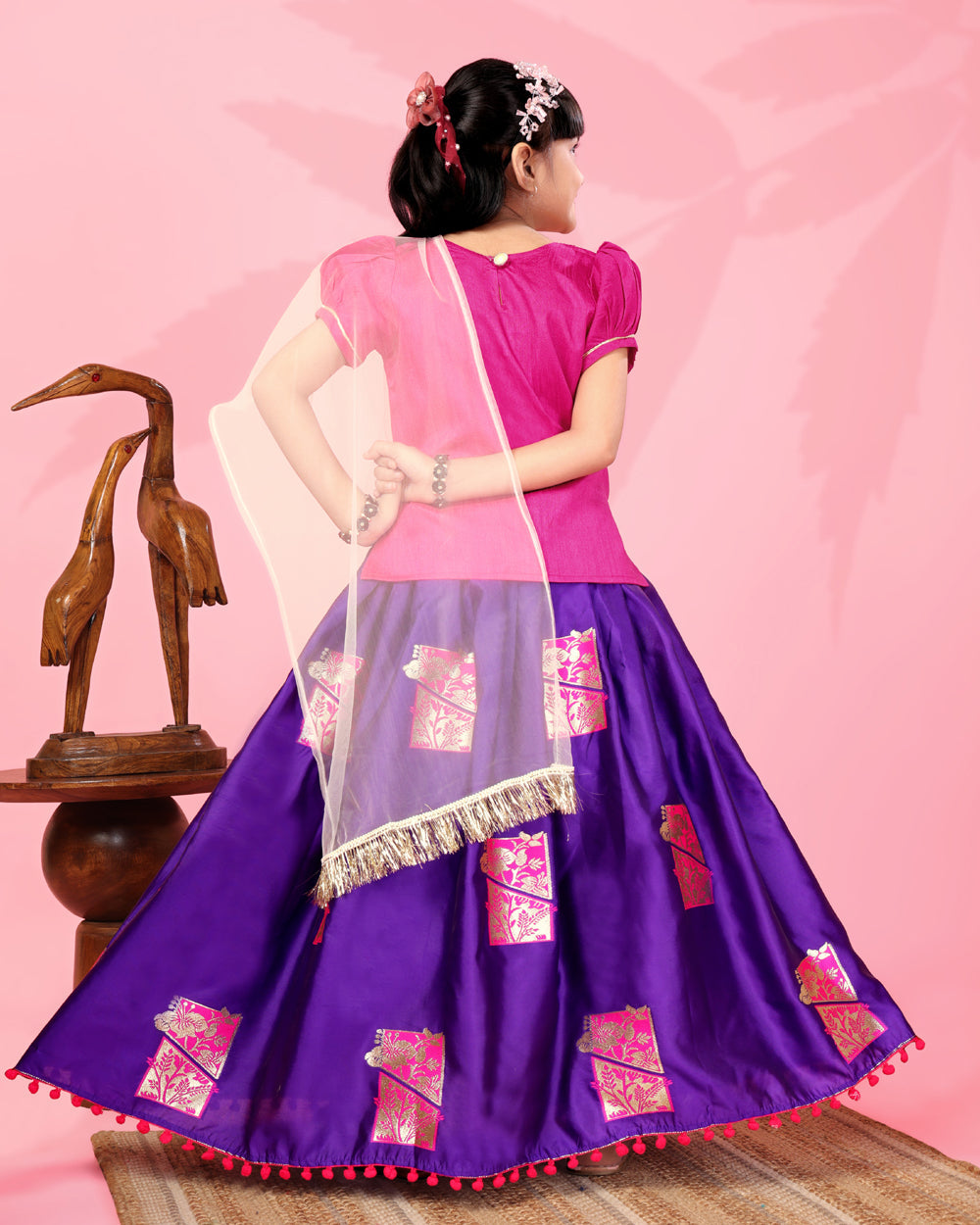 Girls Silk Lehenga Choli Set with Dupatta – Designer Festive Ethnic Wear for Kids Wedding, Party & Navratri Outfit