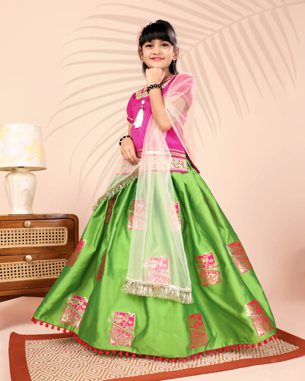 Girls Silk Lehenga Choli Set with Dupatta – Designer Festive Ethnic Wear for Kids Wedding, Party & Navratri Outfit