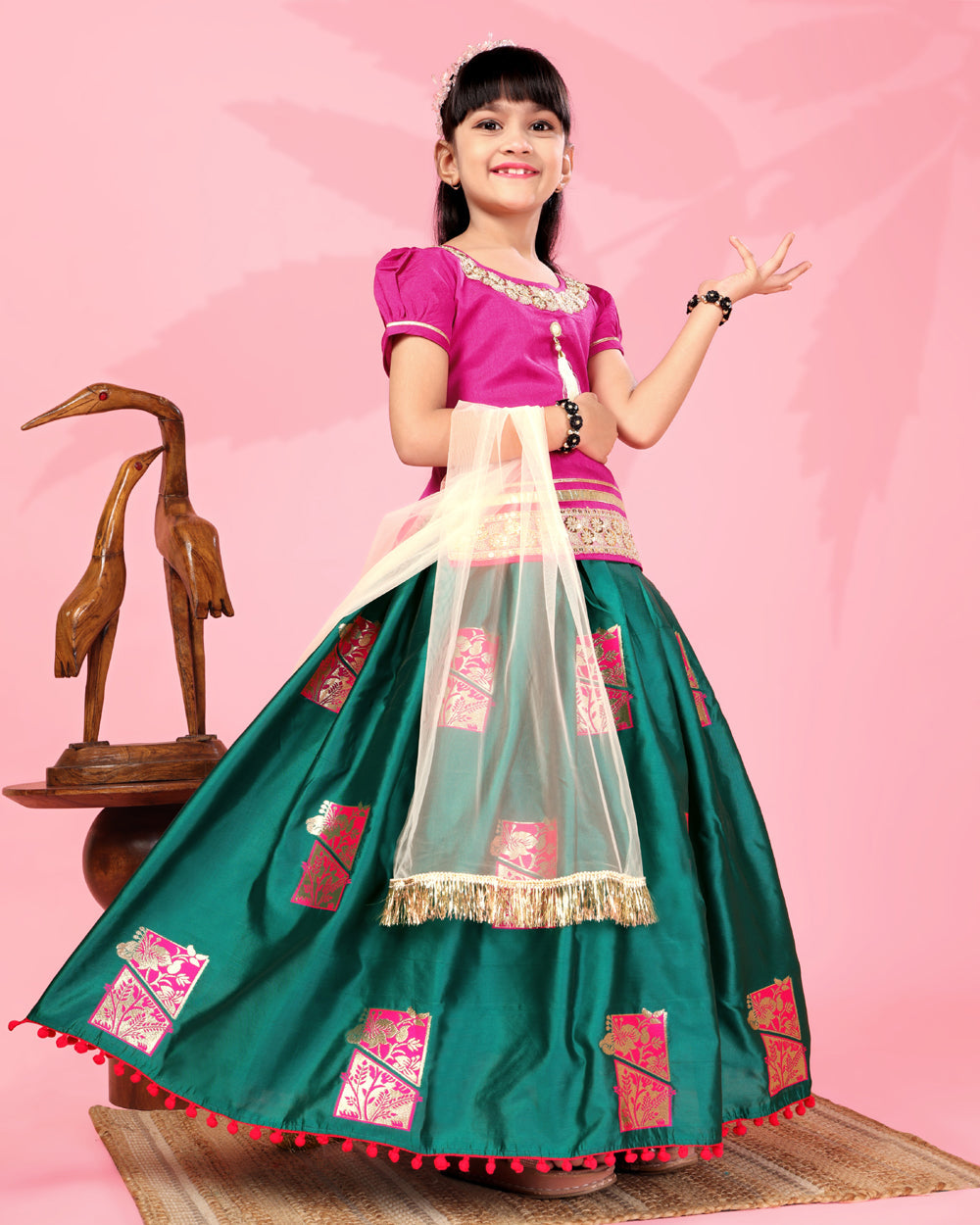 Girls Silk Lehenga Choli Set with Dupatta – Designer Festive Ethnic Wear for Kids Wedding, Party & Navratri Outfit